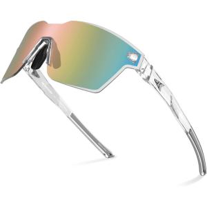 image:imageKastKing Tarkio Polarized Fishing Sunglasses Large Single PC Lenses Rimless Wrap Design UV400 Protection Sports SunglassesH Gloss Crystal Frame  Pink Mirror