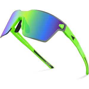 image:imageKastKing Tarkio Polarized Fishing Sunglasses Large Single PC Lenses Rimless Wrap Design UV400 Protection Sports SunglassesI Double Matte Solid Green Frame  Chartreuse