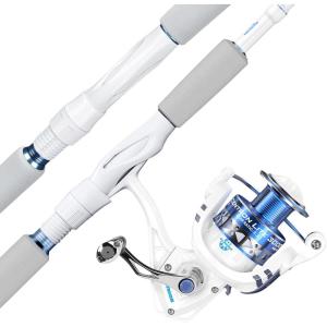 image:imageKastKing Centron Lite Fishing Rod and Reel Combo IM6 Graphite 2Pc Blanks Stainless Steel Guides with Ceramic Rings Contoured EVA Handles amp Fighting Butt Split or Full Rear Handle Design 13 ModelsSpin76 Medium Heavy4000 Reel2pcs