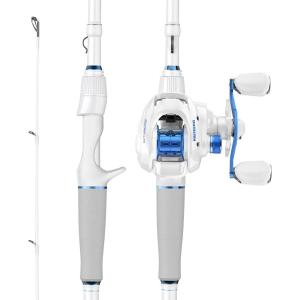 image:imageKastKing Centron Lite Fishing Rod and Reel Combo IM6 Graphite 2Pc Blanks Stainless Steel Guides with Ceramic Rings Contoured EVA Handles amp Fighting Butt Split or Full Rear Handle Design 13 ModelsCast70 Medium Heavy Right Handed2pcs