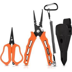 image:imageKastKing Cutthroat 75inch Braid Scissors and Pliers Set  Saltwater Resistant Fishing Gear Line Cutter Hook Remover Fishing Tool Set Gift for MenB Split Ring Plier and Scissor  Orange