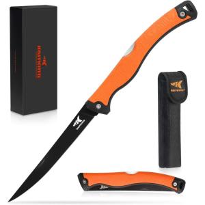 image:imageKastKing Folding FilletFishingCampingHunting Knife Razor Sharp G4116 German StainlessSteel Blade NonSlip Handles 13  inch overall Length only 7  inch folded Includes SheathOrange