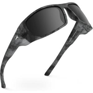 image:imageKastKing Gauley Polarized Sunglasses With PuriVex Protective Lens CoatingUV 400 and Wrap Design Sport Fishing SunglassesC Matte Obsidian Boulder Camo Frame  Smoke