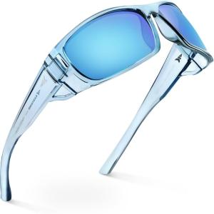 image:imageKastKing Gauley Polarized Sunglasses With PuriVex Protective Lens CoatingUV 400 and Wrap Design Sport Fishing SunglassesF Gloss Tal Light Blue Frame  Ice Mirror