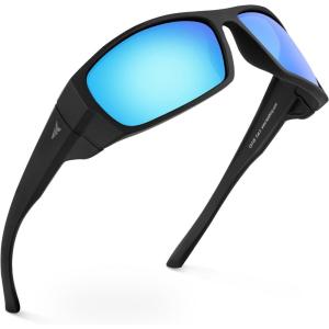 image:imageKastKing Gauley Polarized Sunglasses With PuriVex Protective Lens CoatingUV 400 and Wrap Design Sport Fishing SunglassesG Matte Black Frame  Ice Blue Mirror