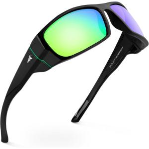 image:imageKastKing Gauley Polarized Sunglasses With PuriVex Protective Lens CoatingUV 400 and Wrap Design Sport Fishing SunglassesK Black Frame  Chartruesse Mirror