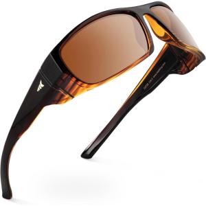 image:imageKastKing Gauley Polarized Sunglasses With PuriVex Protective Lens CoatingUV 400 and Wrap Design Sport Fishing SunglassesL Yellow Demi Frame  Brown