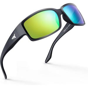 image:imageKastKing Skidaway Polarized Sport Sunglasses for Men and WomenIdeal for Driving Fishing Cycling and RunningUV ProtectionFrame Gloss Black  Lens Brown  Chartreuse Mirror