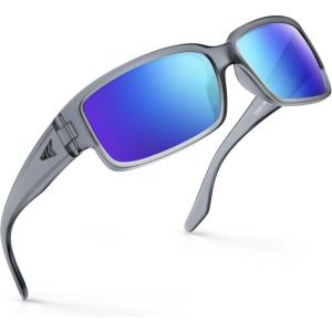 image:imageKastKing Skidaway Polarized Sport Sunglasses for Men and WomenIdeal for Driving Fishing Cycling and RunningUV ProtectionFrame Matte Black Crystal  Lens Smoke  Blue White Mirror