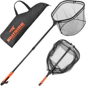 image:imageKastKing Brutus Folding Landing Net with Boat Hook Foldable Extendable Lightweight amp Strong MultiFunctional Builtin Boat Hook NonSlip amp Bright Orange TPR Handle Two Nets OptionsPvc Net  75 Full