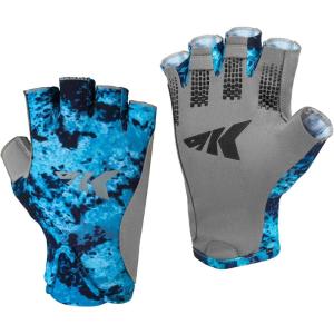 image:imageKastKing Gill Raker Gloves UPF 50 FrostWeave Yarn Cooling Fabric NonSlip Grip QuickDry Short Cuff Comfort Reflective Logo Fishing Hiking OutdoorsF Boulder Camo Calypso