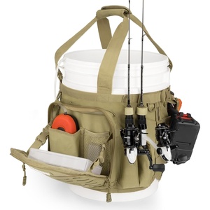 image:imageKastKing Karryall Fishing Bucket Organizer for 5 Gallon Bucket Ice Fishing Tackle Bag with Adjustable Buckle Rod amp Plier Holder and MultiPockets for Fishing Gear amp Accessories StorageKhakiKhaki