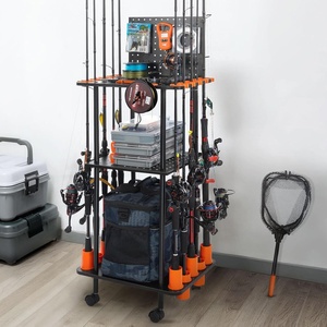 image:imageKastKing V12 Gear Trolley Indoor Fishing Rod Holder for 12 Combos 3Tier Fishing Rod Rack With Peg Wall Patented Builtin Line Spooler Mobile Tackle Storage Cart With Locking WheelsAStandard Model 10 Rods