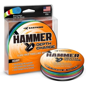 image:imageKastKing Hammer Depth Charge Sinking Braided Line Saltwater Trolling Line  LeadFree Nano Bismuth Coated Precise Depth Control Fast Sinking Made in the USA Color Changes Every 10 Yards 9Carrier100 Yds36 LB038mm