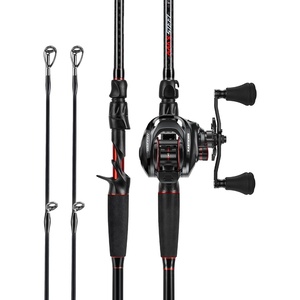 image:imageKastKing MaxSteel TwinTip Spinningamp Baitcaster Fishing Rod and Reel ComboCast 200 Size RH Reel  76 H 2Piece  Extra Tip